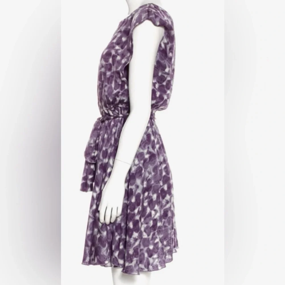 Alice + Olivia Sophisticated Watercolor Crinkled Silk in Grape & Dove Mini Dress